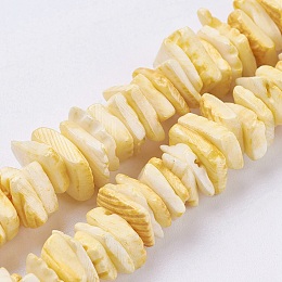 Honeyhandy Natural Sea Shell Beads Strands, Dyed, Square Heishi Beads, Yellow, 1~3.5x4.5~10x4.5~10mm, Hole: 0.5mm, 16.1 inch~16.9 inch