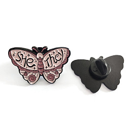 Honeyhandy Butterfly with Word She They Enamel Pin, Electrophoresis Black Plated Alloy Badge for Corsages Scarf Clothes, Misty Rose, 17.8x27.9mm