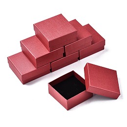 Honeyhandy Cardboard Jewelry Boxes, for Ring, Earring, Necklace, with Sponge Inside, Square with Bowknot, FireBrick, 7.4x7.4x3.2cm