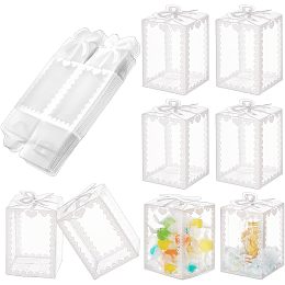 NBEADS 24 Pcs Transparent PVC Box, 5x5x7cm(2x2x2.76 Inch) Crown Print Favor Packaging Box Clear Rectangle Gift Boxes for Candy Sweets Chocolate Christmas Wedding Party Ornaments Gifts