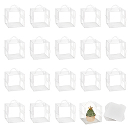 NBEADS 20 Sets Hanging Transparent Gift Boxes, 4.3x4.3x4.3 Clear Candy Box Cube PVC Favour Boxes with Paper Mat and Handle for Candy Cake Chocolate Molds Christmas Wedding Party Ornaments Gifts