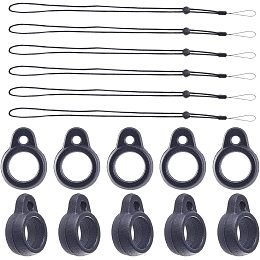 GORGECRAFT 42PCS Black Anti-Lost Necklace Lanyard Set Including 6PCS Anti-Loss Pendant Strap String Holder with 36PCS Silicone Rubber Rings for Office Key Chains Outdoor Activities, 8mm