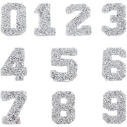 GORGECRAFT Glitter Rhinestone Number Stickers 0-9 Numbers 2.7 Inch High Self-Adhesive Sticker Iron-on Word Stickers for Cars Arts Crafts Clothing DIY Decoration (Silver)