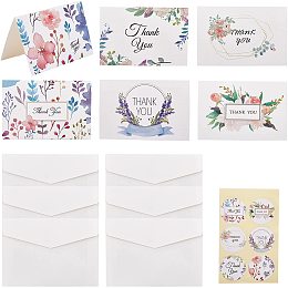 CRASPIRE Flower Thank You Floral Greeting Note Card with Envelopes and Stickers for Wedding Baby Shower Business Anniversary Birthday Party Invitation Card Making Foldable, Blank Inside, Pack of 6