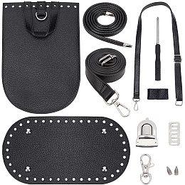 Pandahall Elite Black PU Leather Backpack Making Kits DIY Knitting Crochet Bags Bag Bottom Shaper Pad Insert Cushion Base with Holes Bag Straps Clasps for Knitting Woven Bags DIY Backbag Purse