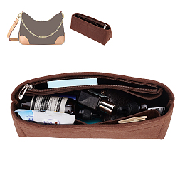 WADORN Wool & Nylon Purse Organizer Insert, Felt Bag Organizer with Zipper, Underarm Bag Shaper, Coconut Brown, 25x9x10cm