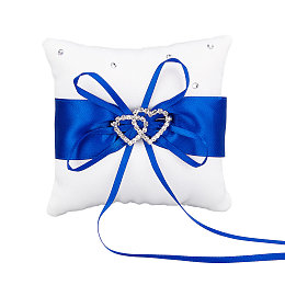 CRASPIRE Ring Cushion Wedding Marriage Couple Ring Holder Ring Bearer Cushion Wedding Ring Pillow Blue Bow knot Double Hearts Diamonds Wedding Ring Pillow Bearer Holder Pillow with Bow knot