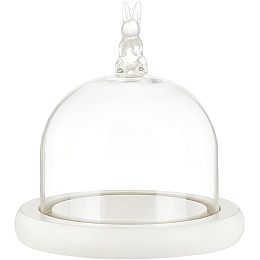 NBEADS Round Glass Display Dome Cloche, Mini Glass Cloche Dome Clear Bell Jar Cloche Plant Terrarium Decor with White Wood Base 4.6× 4.8" for Flower Crafts Decorations