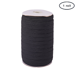 PandaHall Elite 1 Roll 100 Yards 2/5" Polyester Rubber Braided Flat Elastic Stretch Band Cord Ribbon for Headbands Sewing Clothes Waistbands Black