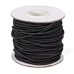 Honeyhandy Round Elastic Cord, with Nylon Outside and Rubber Inside, Black, 2mm, about 32.8 yards(30m)/roll