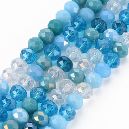 Honeyhandy Electroplate Glass Beads Strands, AB Color Plated, Faceted, Rondelle, Light Sky Blue, 7.5~8x6mm, Hole: 1.5mm, about 69~72pcs/strand, 16.54 inch~17.24 inch(42cm~43.8cm)