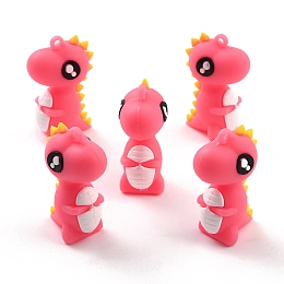 Honeyhandy PVC Cartoon Dinosaur Pendants, for DIY Keychain Making, Pink, 44x18x28mm, Hole: 2.5mm