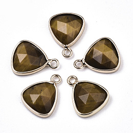 Honeyhandy Natural Tiger Eye Charms, with Light Gold Plated Brass Edge and Loop, Triangle, Faceted, 14x11x4mm, Hole: 1.5mm