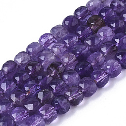 Honeyhandy Natural Amethyst Beads Strands, Faceted, Cube, 4~4.5x4~4.5x4~4.5mm, Hole: 0.8mm, about 83pcs/strand, 14.96 inch(38cm)