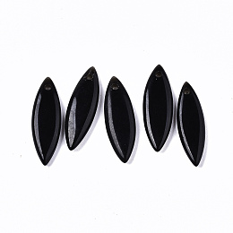 Honeyhandy Natural Black Obsidian Pendants, Horse Eye, 23~24x7.5x3.5mm, Hole: 1.5mm