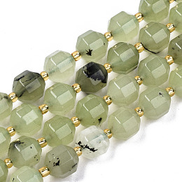 Honeyhandy Natural Prehnite Beads Strands, Faceted, Round, 10x9.5mm, Hole: 1.2mm, Beads: 3.5x2mm, about 32~33pcs/strand, 15.16 inch(38.5cm)
