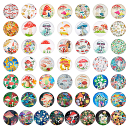 PandaHall Elite Glass Cabochons, Half Round/Dome, Mushroom Pattern, 25mm, about 50pcs/bag, 1 bag/box