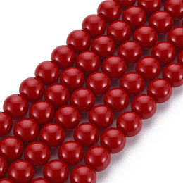 Honeyhandy Glass Beads Strands, Imitation Jade, Round, Red, 8mm, Hole: 1.2mm, about 50~51pcs/strand, 15.35 inch(39cm)