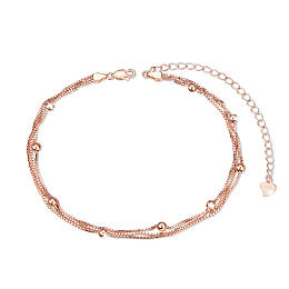 Arricraft 925 Sterling Silver Multi-Strand Anklets, with Box Chains and Round Beads, Rose Gold, 39451 inch(21cm)