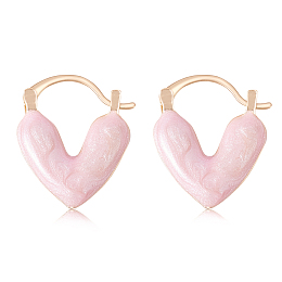 Honeyhandy Enamel Heart Hoop Earrings, Golden Brass Jewelry for Women, Pink, 19x16x3.8mm, Pin: 0.6x1mm