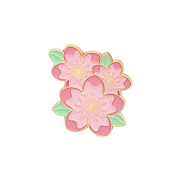 Honeyhandy Creative Zinc Alloy Brooches, Enamel Lapel Pin, with Iron Butterfly Clutches or Rubber Clutches, Flower, Golden, Pink, 30x25mm, Pin: 1mm