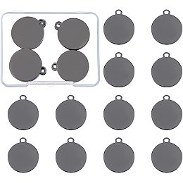 BENECREAT 30 Pack 22mm Stamping Blank Round Tag Charms Links Connectors with Hole and Storage Box for Necklace Bracelet Dog Tags Making, Gunmetal