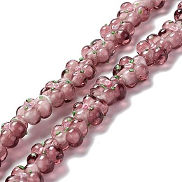 Honeyhandy Handmade Lampwork Beads Strands, Bumpy, Flower, Rosy Brown, 13.5~14x14.5~15x7~8mm, Hole: 1.4mm, about 28pcs/strand, 14.57 inch(37cm)