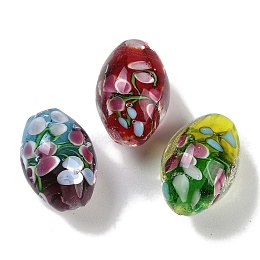 Handmade Lampwork Beads, Inner Flower, Oval, Mixed Color, 19~20x13~14mm, Hole: 1.6~1.8mm