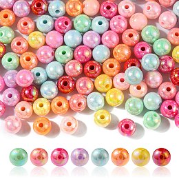 Honeyhandy Opaque Acrylic Beads, Round, Mixed Color, 8x7mm, Hole: 2mm