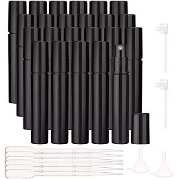 BENECREAT 80pcs 3ml Matte Plastic Fine Mist Spray Bottle, Mini Plastic Black Spray Bottles with 6pcs Pipettes, 2pcs Funnels and 2pcs Plastic Pump for Travel Perfume, Essential Oil