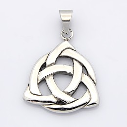 Honeyhandy Retro 304 Stainless Steel Pendants, Trinity Knot, Antique Silver, 37x30x4mm, Hole: 7.5x10mm