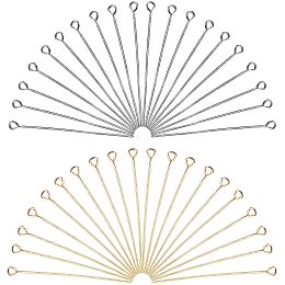PandaHall Elite 160 pcs 45mm(1.7 inch) 304 Stainless Steel Head Pins Findings 21 Gauge(0.7mm) Open Eye Pin for Earring Pendant Bracelet Jewelry DIY Craft Making, Golden/Silver