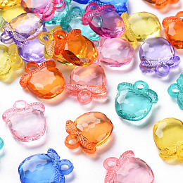 ARRICRAFT Transparent Acrylic Pendants, Faceted, Apple, Mixed Color, 20x17x5~6mm, Hole: 3mm, about 480pcs/500g