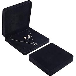 FINGERINSPIRE 2 pcs Black Velvet Jewelry Set Box Square 7.5x7.5x1.5inch Tray Travel Jewelry Organizer Jewelry Gift Box for Bracelet Necklace Earring Ring Luxury Jewellery Storage Box