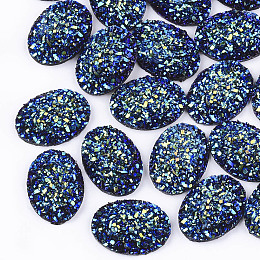 Honeyhandy Electroplate Druzy Resin Cabochons, Oval, Blue, 17.5x13x4.5mm