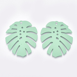 Honeyhandy Spray Painted Iron Pendants, Monstera Leaf, Aquamarine, 36x31.5x1mm, Hole: 1.5mm