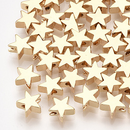 Honeyhandy Brass Beads, Star, Real 18K Gold Plated, 6x6x3mm, Hole: 1mm