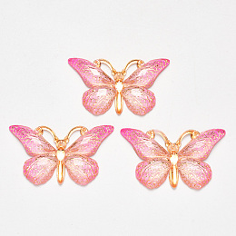 Honeyhandy Transparent Acrylic Pendants, with Plated Bottom, Butterfly, Pearl Pink, 23x38x5mm, Hole: 1.2mm