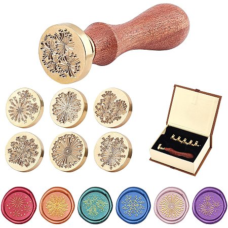 Pandahall Elite Sealing Wax Stamp Set, 6pcs Fireworks Wax Seal Stamp Head with Wooden Handle, Vintage Retro Classical Daisy Leaf Seal Wax Stamp for Invitations Cards Letters Envelopes Wine Packages