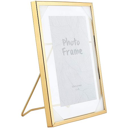 BENECREAT 7.8x5.9 Metal Geometric Floating Photo Frame Glass Picture Frame with Iron Easel for Photo, Postcard and Plant Specimen Tabletop Display
