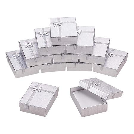 BENECREAT 12 Pack Silver Kraft Cardboard Jewelry Gift Boxes Necklace Ring Box with Bows for Anniversaries, Weddings, Birthdays - 3.5 x 2.7 x 1.1 Inches