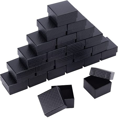 NBEADS 24 Pcs Cardboard Jewelry Boxes, 5.1x5.1x3.3cm Black Square Storage Box with Black Sponge for Jewelry Storage Packaging