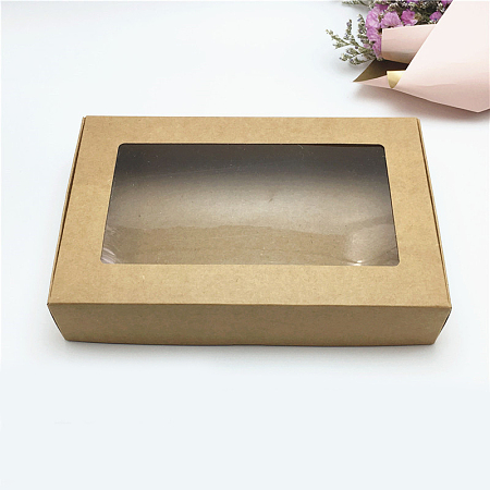 Honeyhandy Bakery Box, with PVC Display Window, Cardboard Gift Packaging Boxes for Cookies, Small Cakes, Muffin, Rectangle, Camel, 11.5x18x3.5cm