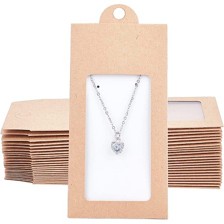 FINGERINSPIRE 30 Pcs White Earrings and Necklace Display Cards with Burlywood Cardboard Clear Window Bags 2.63x6.1inch Earring Display Cards for Ear Studs, Earrings, Necklaces