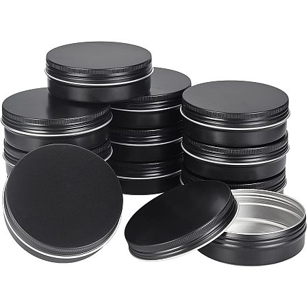 BENECREAT 12PCS 100ml/3.38 oz Aluminium Tin Cans with Screw Top Lid Round  Candle Container Metal Storage Travel Tin Jars with Screw Top Lid for  Cosmetic, Candies,Party Favors, (Gunmetal with Silver Edge) 