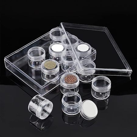 NBEADS 12 Pcs Diamond Gemstone Display Box, Plastic Transparent Storage Box Clear Beads Storage Containers Jar with Screw-Top Lids for Nail Art Tools Jewelry Diamond Coins Organizer, 38x34mm