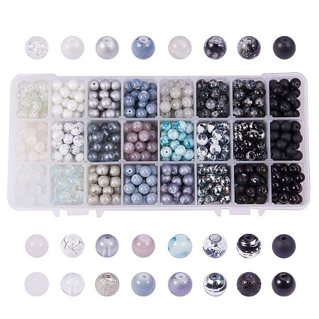 PandaHall Elite 1 Box (About 720 pcs) 24 Color 8mm Round Mixed Style Glass Beads Assortment Lot for Jewelry Making, Gradual Earth Tone