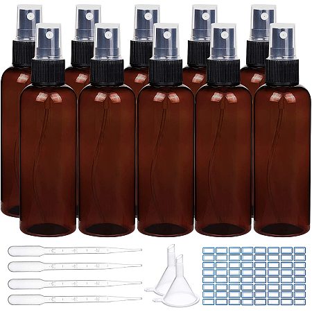 BENECREAT 16 Pack 3.4oz/100ml Amber Brown Plastic Spray Bottle with Fine Mist Sprayers Atomizer Caps for DIY Home Cleaning, Aromatherapy and Beauty Care