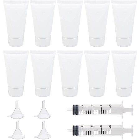 BENECREAT 30PCS Empty Plastic Soft Tube 30ml Refillable Squeeze Bottle Travel Cosmetic Bottle Container Kits with Plastic Screw Lid, 2Pcs Syringe(20ml), 4Pcs Funnel Hopper