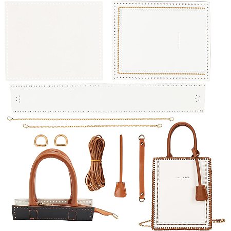 WADORN 15pcs Leather Knitting Crochet Bags Making Kit, DIY Leather Craft Bag Sewing Material Handbag Making All Accessories Purse Cross Stitch Kits Bag Making Supplies,54x8.2x0.2cm(White)